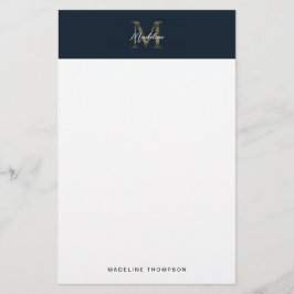 Minimalistisch script metallic marineblauw gouden  briefpapier