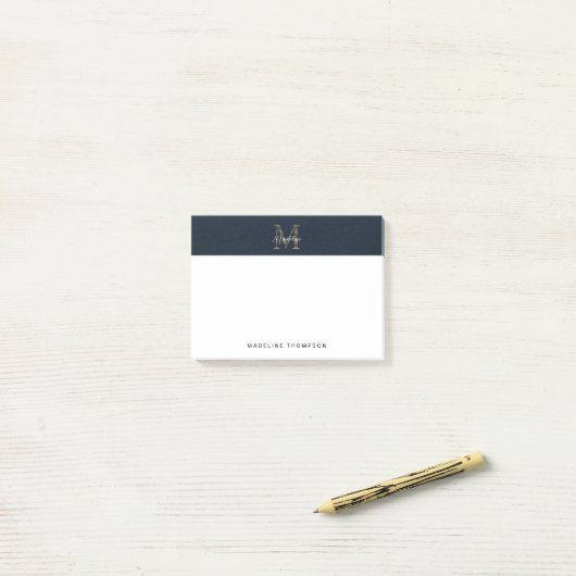 Minimalistisch script Metallic Navy Blauwe Gouden Post-it® Notes (Op bureau)