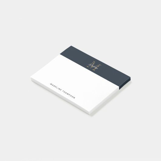 Minimalistisch script Metallic Navy Blauwe Gouden Post-it® Notes (Schuin)