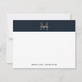 Minimalistisch script Metallic Navy Blue Gouden Mo Notitiekaartje