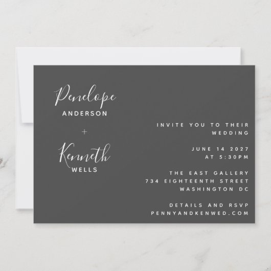 Minimalistisch script Modern Black and White Weddi Kaart (Voorkant)