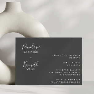 Minimalistisch script Modern Black and White Weddi Kaart