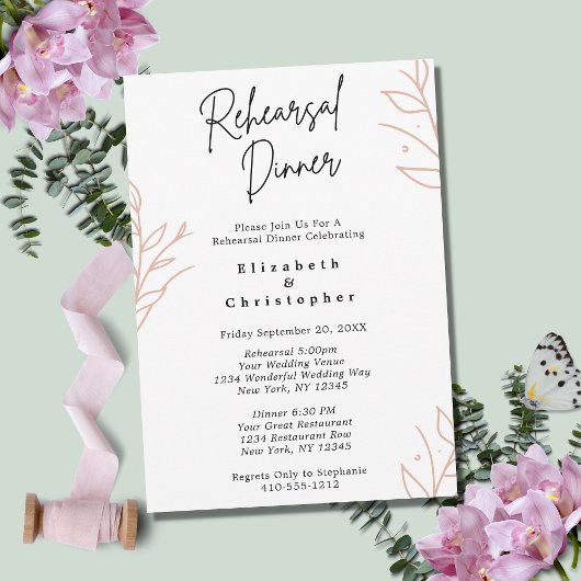 Minimalistisch script Modern Boho Rehearsal Dinner Kaart
