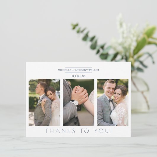 Minimalistisch script Modern Collage 3 Photos Wedd (Staand voorkant)