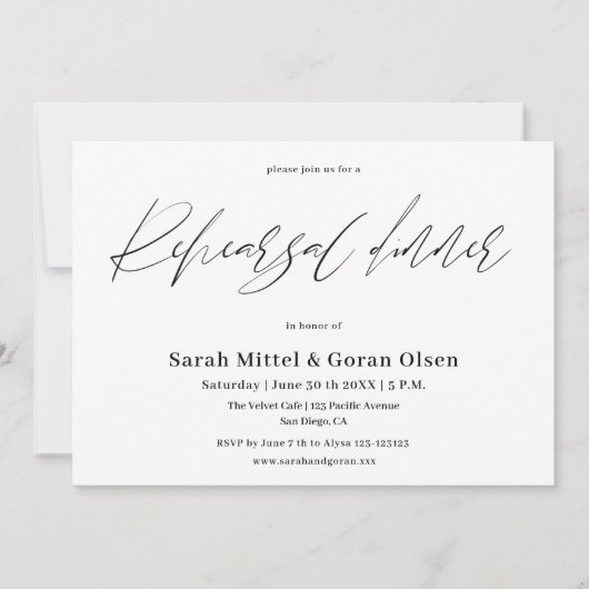 Minimalistisch Script Modern repetitie diner Kaart (Voorkant)