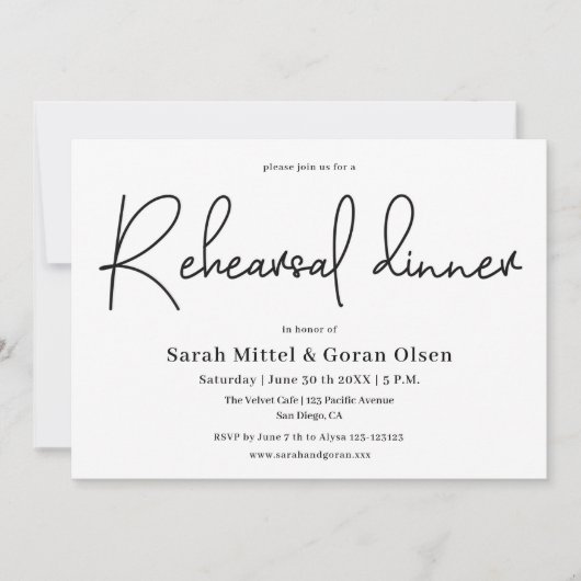 Minimalistisch Script Modern repetitie diner Kaart (Voorkant)