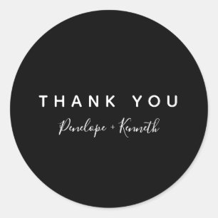 Minimalistisch script Modern Wedding Black and Whi Ronde Sticker