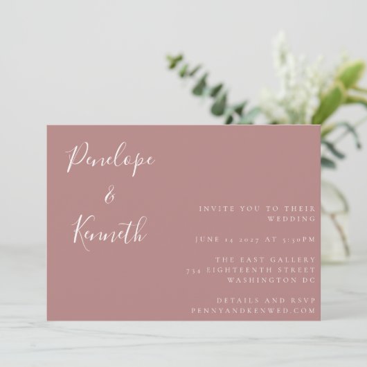 Minimalistisch script Modern Wedding Boho Dusty Ro Kaart (Staand voorkant)