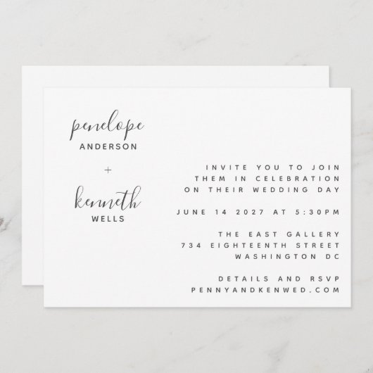 Minimalistisch script Modern Wedding | Chic White Kaart (Voorkant / Achterkant)