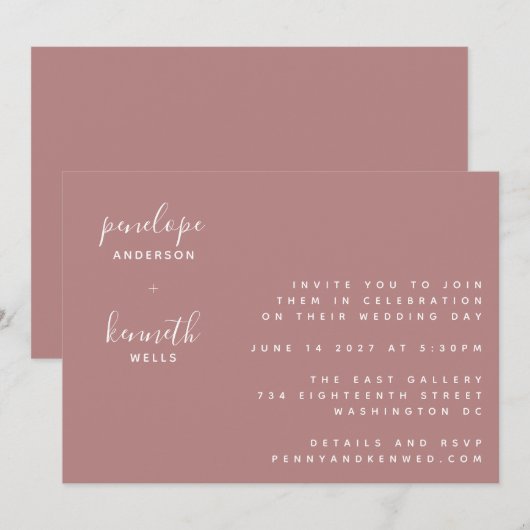 Minimalistisch script Modern Wedding | ROOS Kaart (Voorkant / Achterkant)