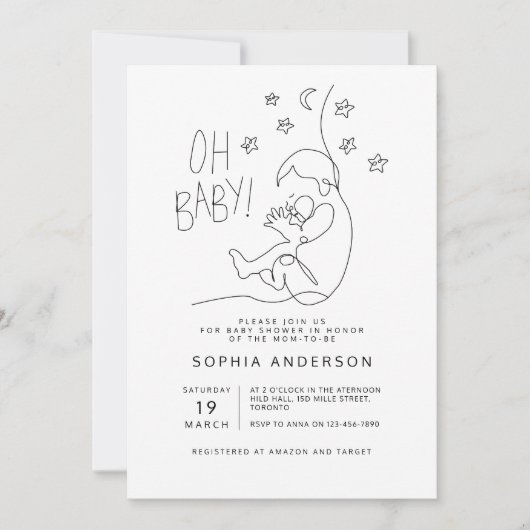 Minimalistisch script modern zwart Baby shower Kaart (Voorkant)
