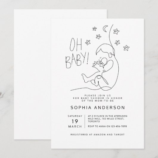 Minimalistisch script modern zwart Baby shower Kaart (Voorkant / Achterkant)