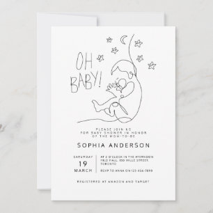 Minimalistisch script modern zwart Baby shower Kaart