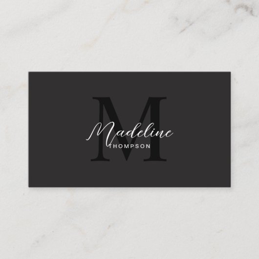 Minimalistisch Script Modern Zwart Monogram Visitekaartje (Voorkant)