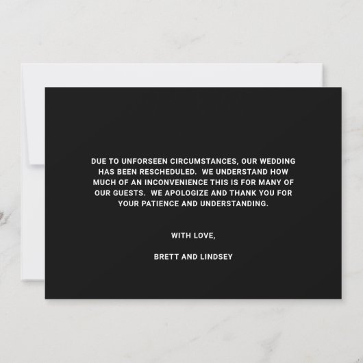 Minimalistisch script Modern Zwart Wijzig de datum Aankondiging (Achterkant)