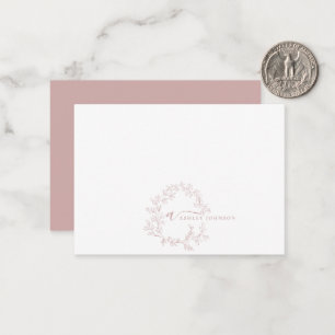 Minimalistisch Script Monogram naam Blush Dusty Pi Notitiekaartje