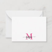 Minimalistisch Script Monogram Naam Hot Pink Black Notitiekaartje (Voorkant)