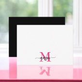 Minimalistisch Script Monogram Naam Hot Pink Black Notitiekaartje
