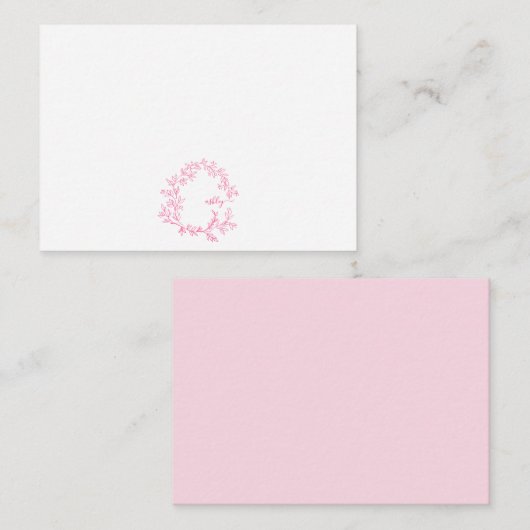 Minimalistisch Script Monogram Naam Hot Pink Note Notitiekaartje (Voorkant / Achterkant)