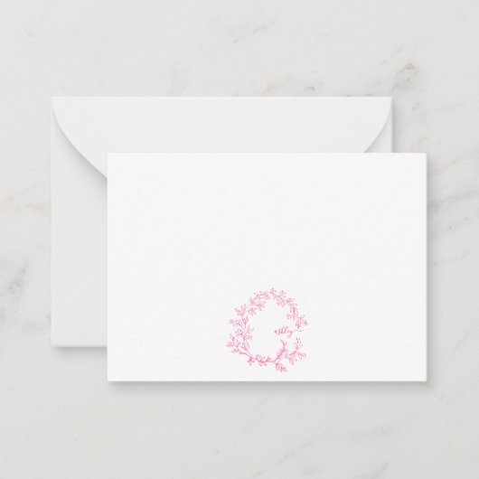 Minimalistisch Script Monogram Naam Hot Pink Note Notitiekaartje (Voorkant)