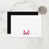 Minimalistisch Script Monogram naam Hot Pink Notitiekaartje (Voorkant / Achterkant in situ)