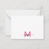 Minimalistisch Script Monogram naam Hot Pink Notitiekaartje (Voorkant)