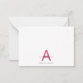 Minimalistisch Script Monogram naam Hot Pink Notitiekaartje (Voorkant)