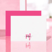 Minimalistisch Script Monogram naam Hot Pink Notitiekaartje