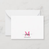 Minimalistisch Script Monogram naam Hot Pink Notitiekaartje (Voorkant)