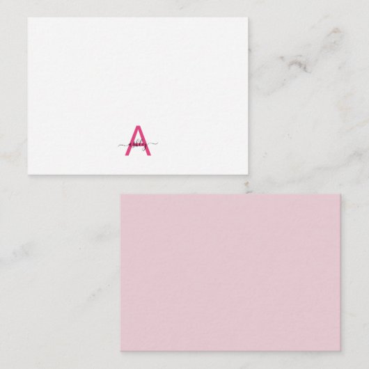 Minimalistisch Script Monogram naam Hot Pink Notitiekaartje (Voorkant / Achterkant)