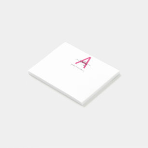 Minimalistisch Script Monogram naam Hot Pink Post-it® Notes