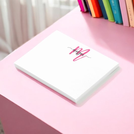 Minimalistisch Script Monogram naam Hot Pink Post-it® Notes