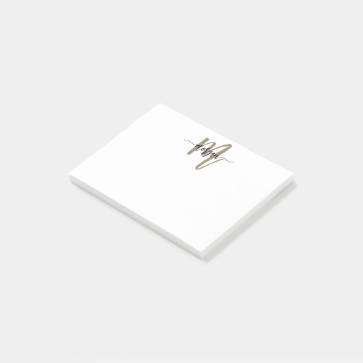 Minimalistisch Script Monogram naam zwart goud Post-it® Notes (Schuin)