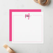 Minimalistisch Script Monogram One Border Hot Pink Notitiekaartje (Voorkant / Achterkant in situ)