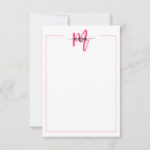 Minimalistisch Script Monogram One Border Hot Pink Notitiekaartje (Voorkant)