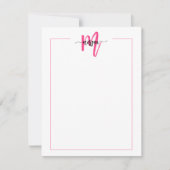 Minimalistisch Script Monogram One Border Hot Pink Notitiekaartje (Voorkant)