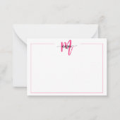 Minimalistisch Script Monogram One Border Hot Pink Notitiekaartje (Voorkant)