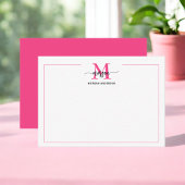 Minimalistisch Script Monogram One Border Hot Pink Notitiekaartje