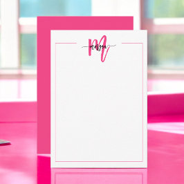 Minimalistisch Script Monogram One Border Hot Pink Notitiekaartje