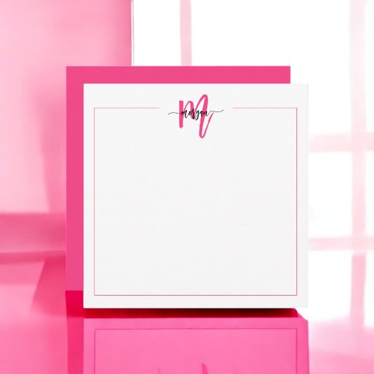 Minimalistisch Script Monogram One Border Hot Pink Notitiekaartje