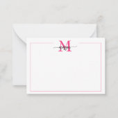 Minimalistisch Script Monogram One Border Hot Pink Notitiekaartje (Voorkant)