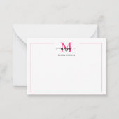 Minimalistisch Script Monogram One Border Hot Pink Notitiekaartje (Voorkant)