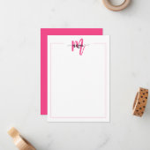 Minimalistisch Script Monogram One Border Hot Pink Notitiekaartje (Voorkant / Achterkant in situ)