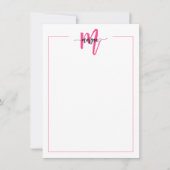 Minimalistisch Script Monogram One Border Hot Pink Notitiekaartje (Voorkant)