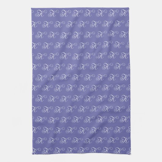 Minimalistisch script monogram Periwinkle Blue Theedoek (Verticaal)