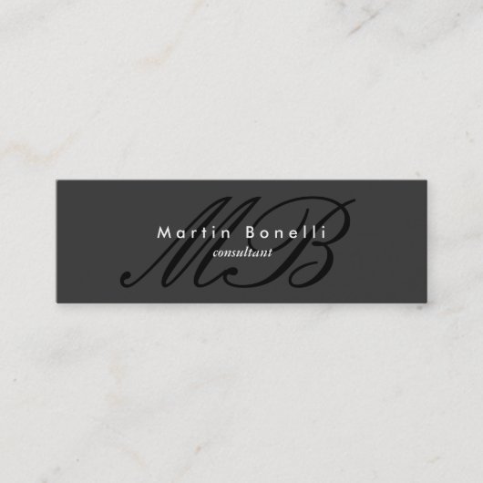 Minimalistisch Script Monogram Slim Gray Visitekaa Mini Visitekaartje (Voorkant)