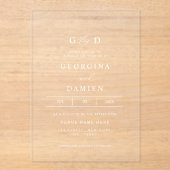Minimalistisch Script Monogram Transparant Trouwen Acryl Uitnodigingen (Voorkant)