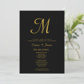 Minimalistisch Script Monogram Zwart Goud Bruiloft Kaart (Staand voorkant)