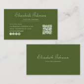 Minimalistisch Script Moss Green QR Code Professio Visitekaartje (Voorkant / Achterkant)