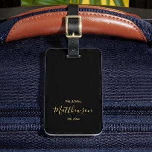 Minimalistisch Script Mr en Mevrouw Pasgetrouwd Zw Bagagelabel